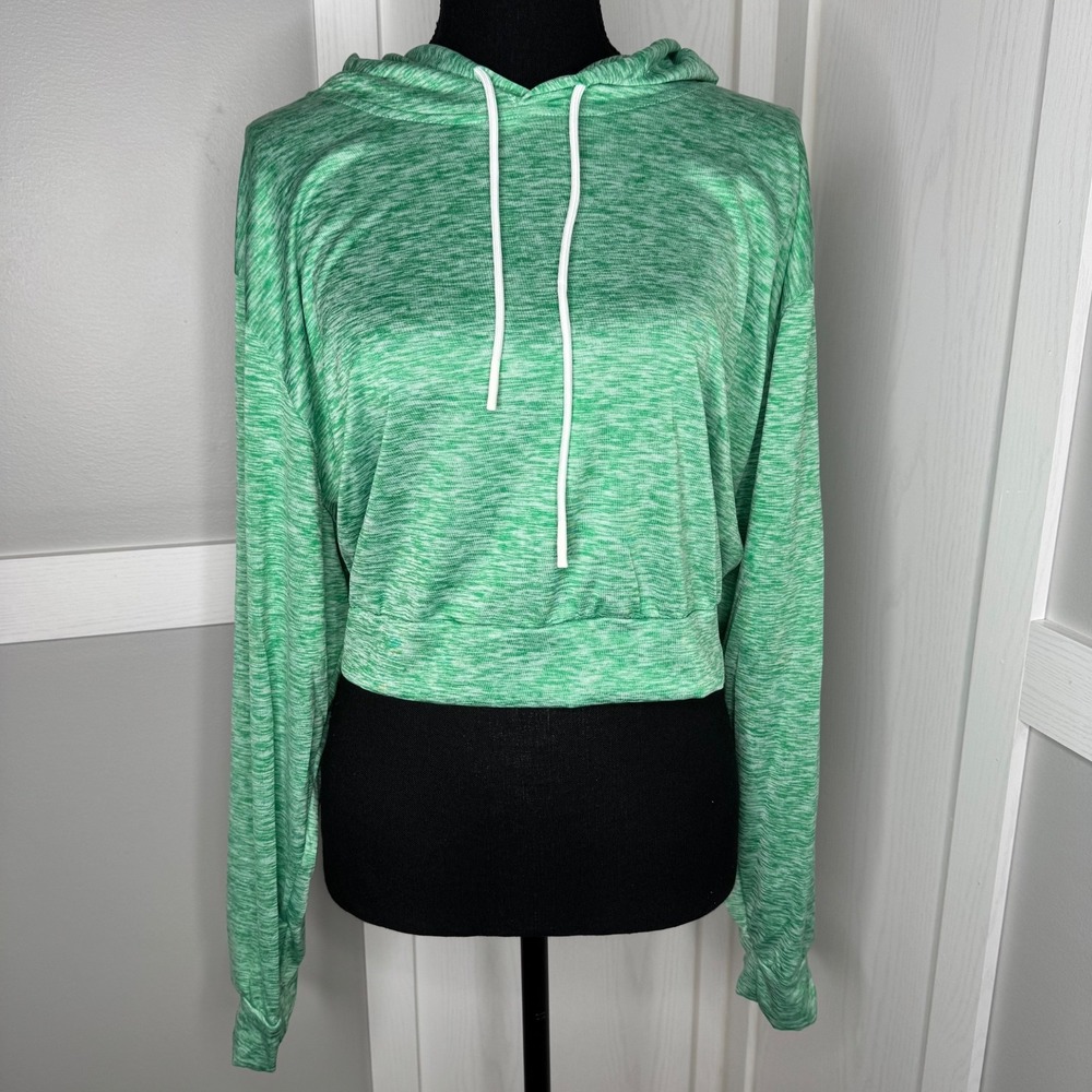 Real Essentials Green Cropped‎ Hoodie Sweatshirt | Women's Plus 3X Stretch